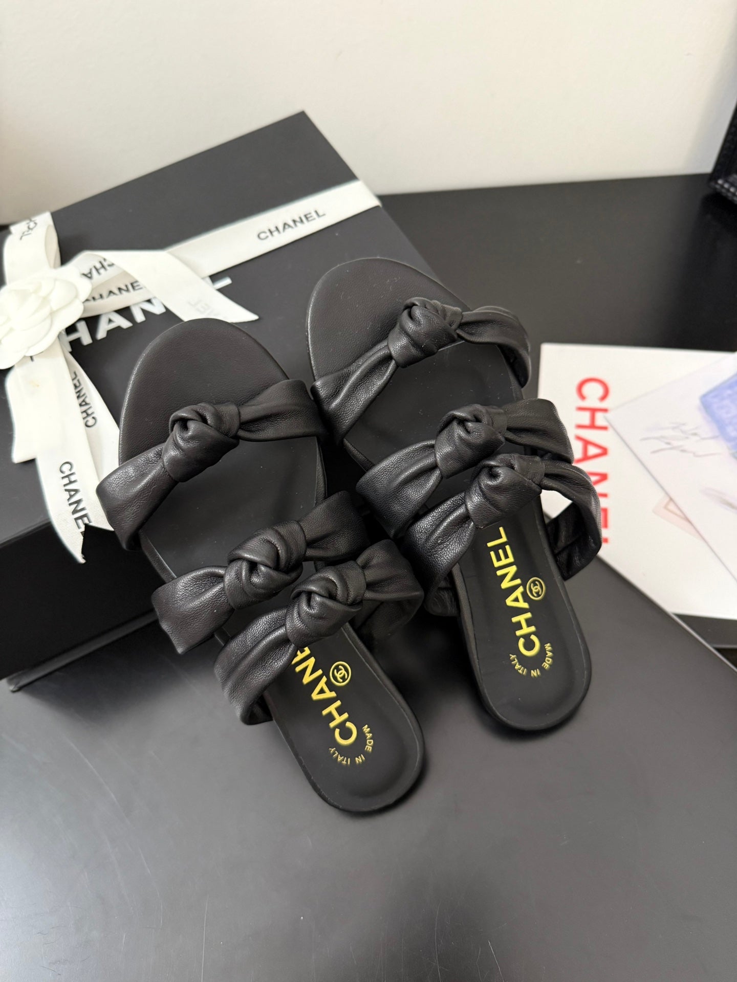 CHANEL 25C Three Strap Mule Black Lambskin 233557