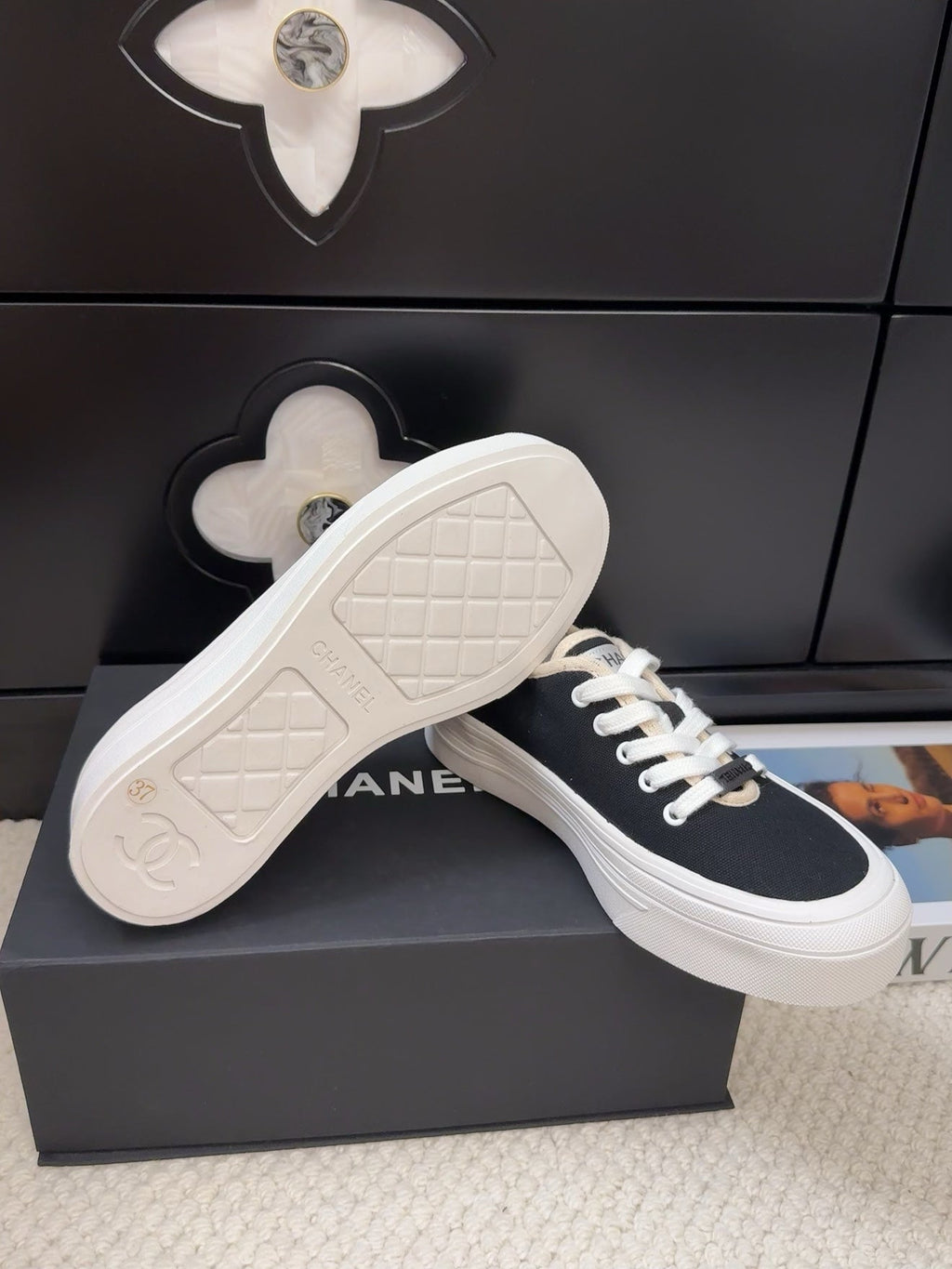 CHANEL TRAINERS SHOES IN BLACK FABRIC