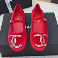 CHANEL MARY JANE SHOES IN CHERRY RED VELVET WITH CRYSTALS LOGO
