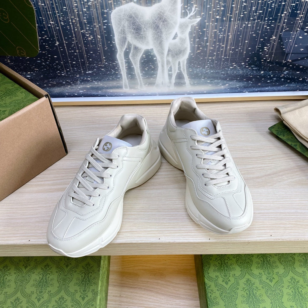 GUCCI COUPLE TRAINER WHITE CALFSKIN WITH LEMON ICON