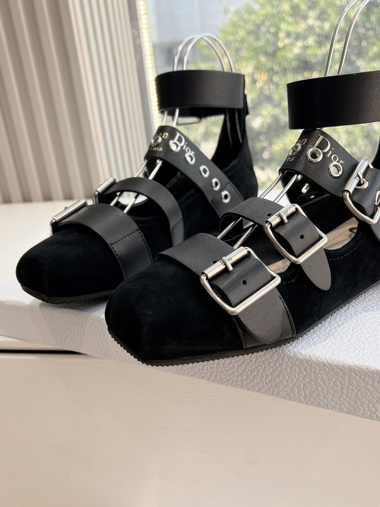 DIOR PUNK BALLET FLAT IN BLACK SUEDE AND CALFSKIN