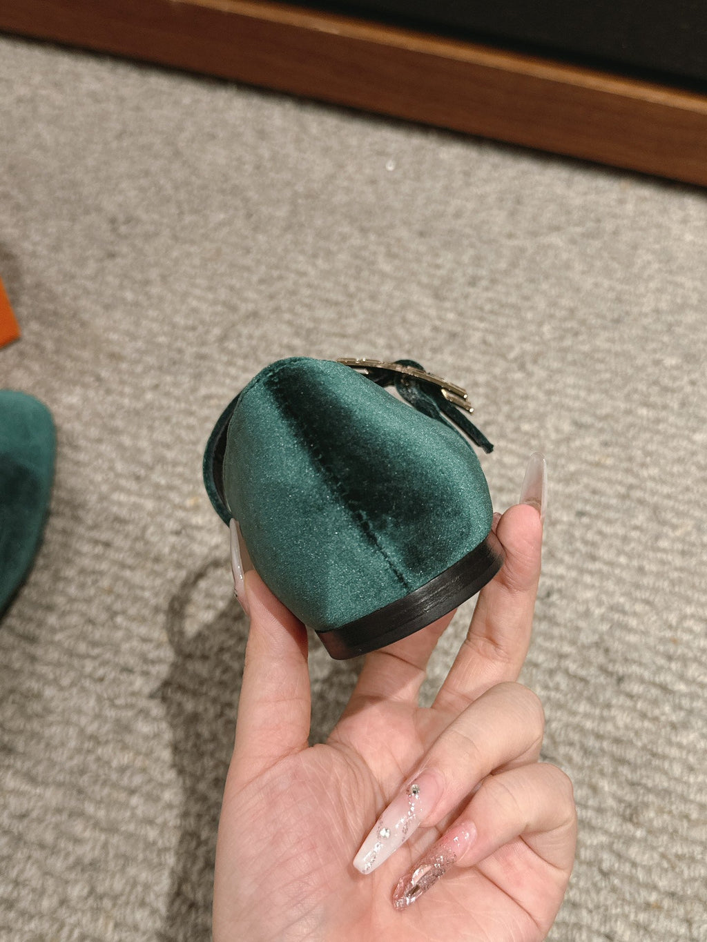HERMES JANE BALLET FLAT CASTLETON GREEN VELVET