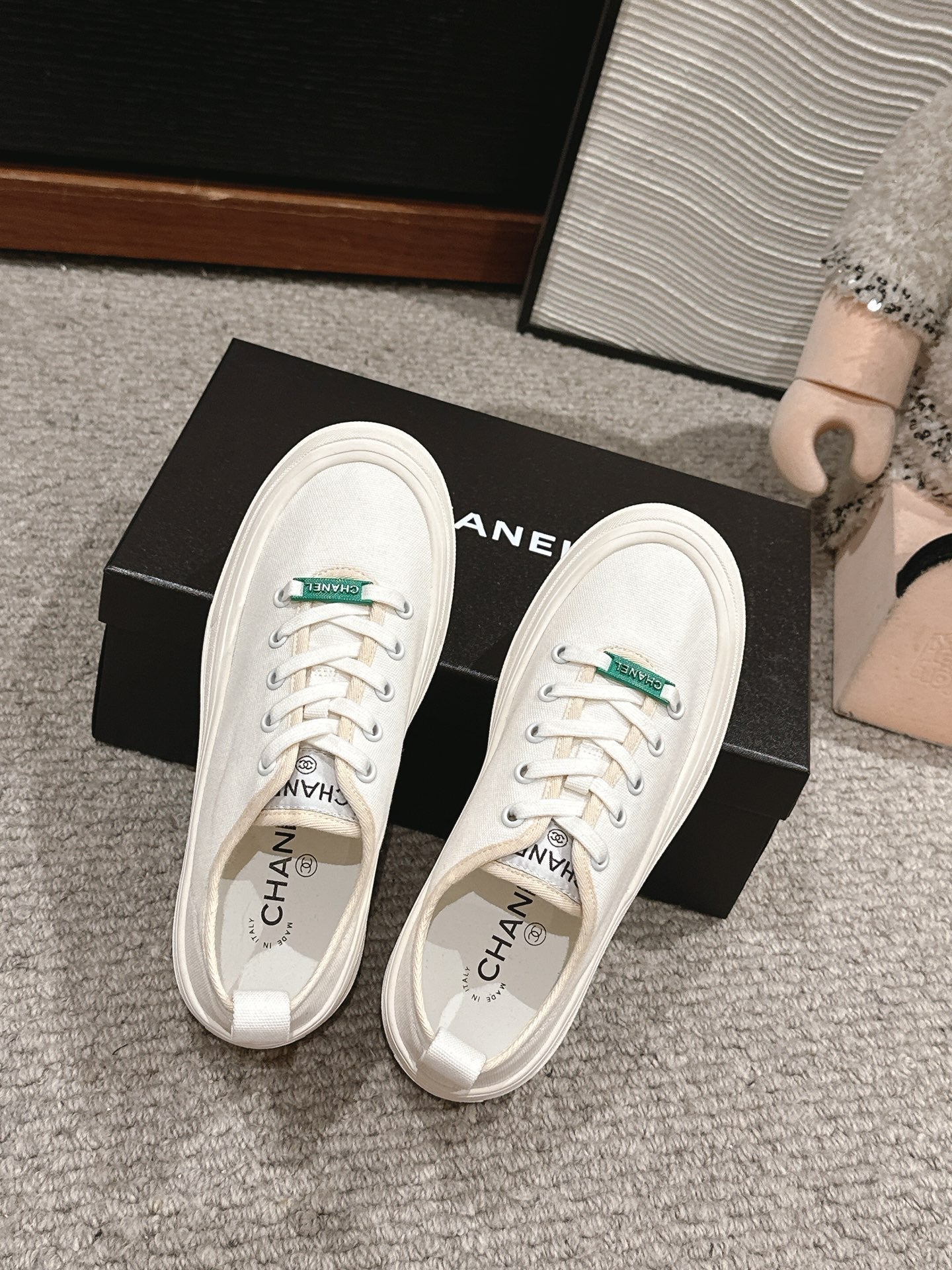 CHANEL LACE-UP SNEAKERS IN WHITE CANVAS