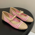 CHANEL BALLET MARY JANE 10MM IN NATURAL BEIGE AND PINK RAFFIA