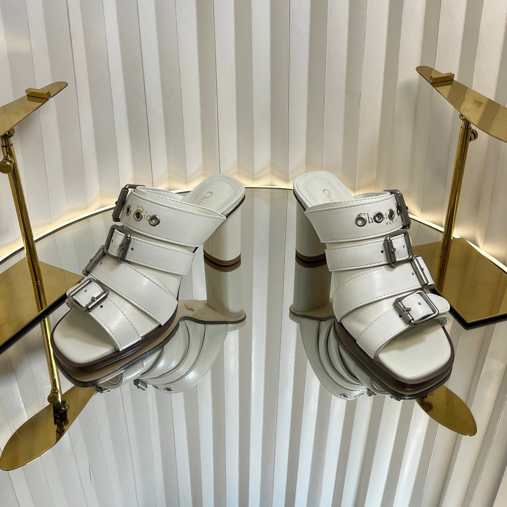 DIOR PUNK HEEL SLIDES 25S 80MM IN WHITE CALFSKIN