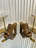 DIOR PUNK HEEL SLIDES 25S 80MM IN BROWN CALFSKIN