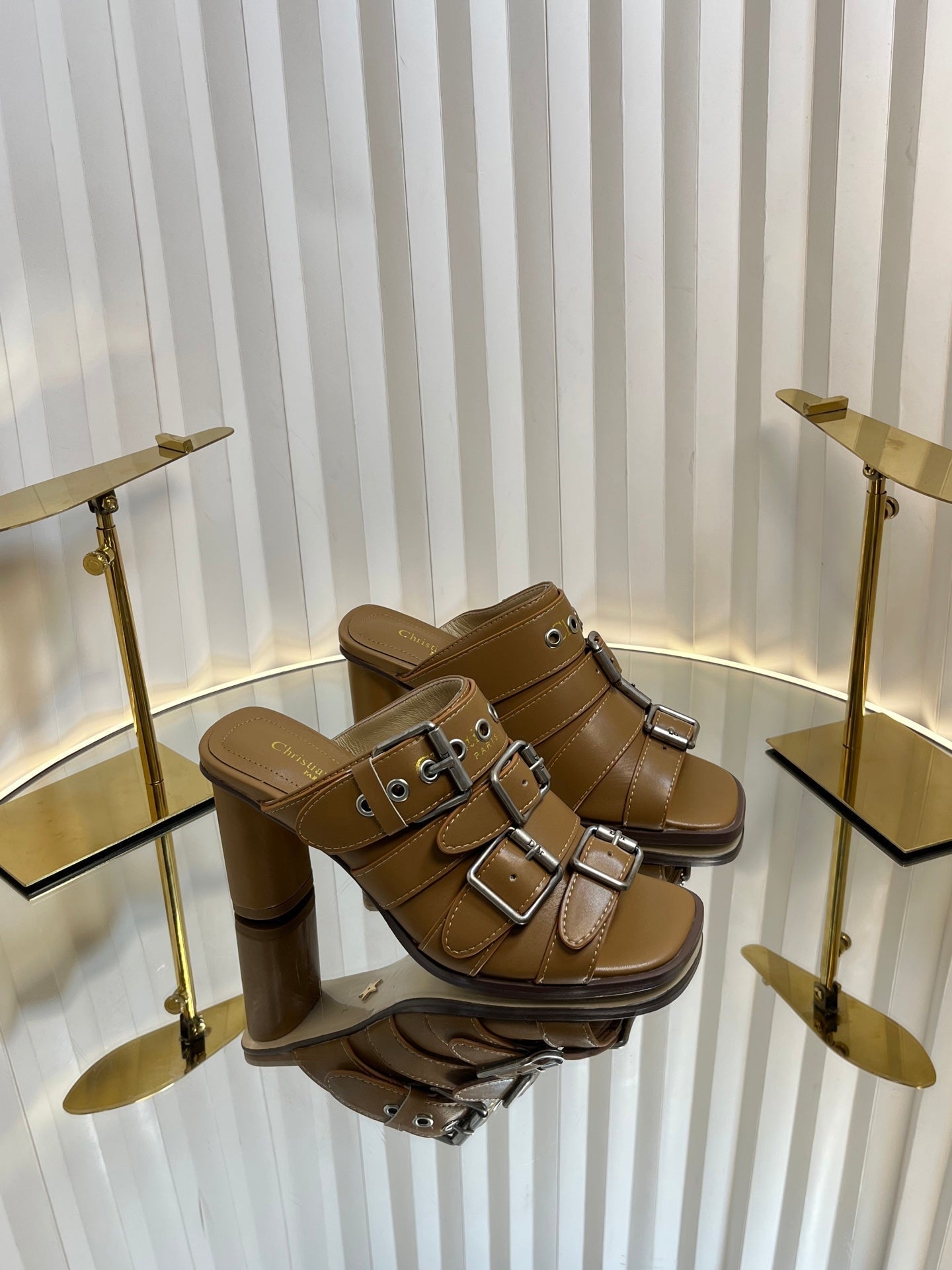DIOR PUNK HEEL SLIDES 25S 80MM IN BROWN CALFSKIN