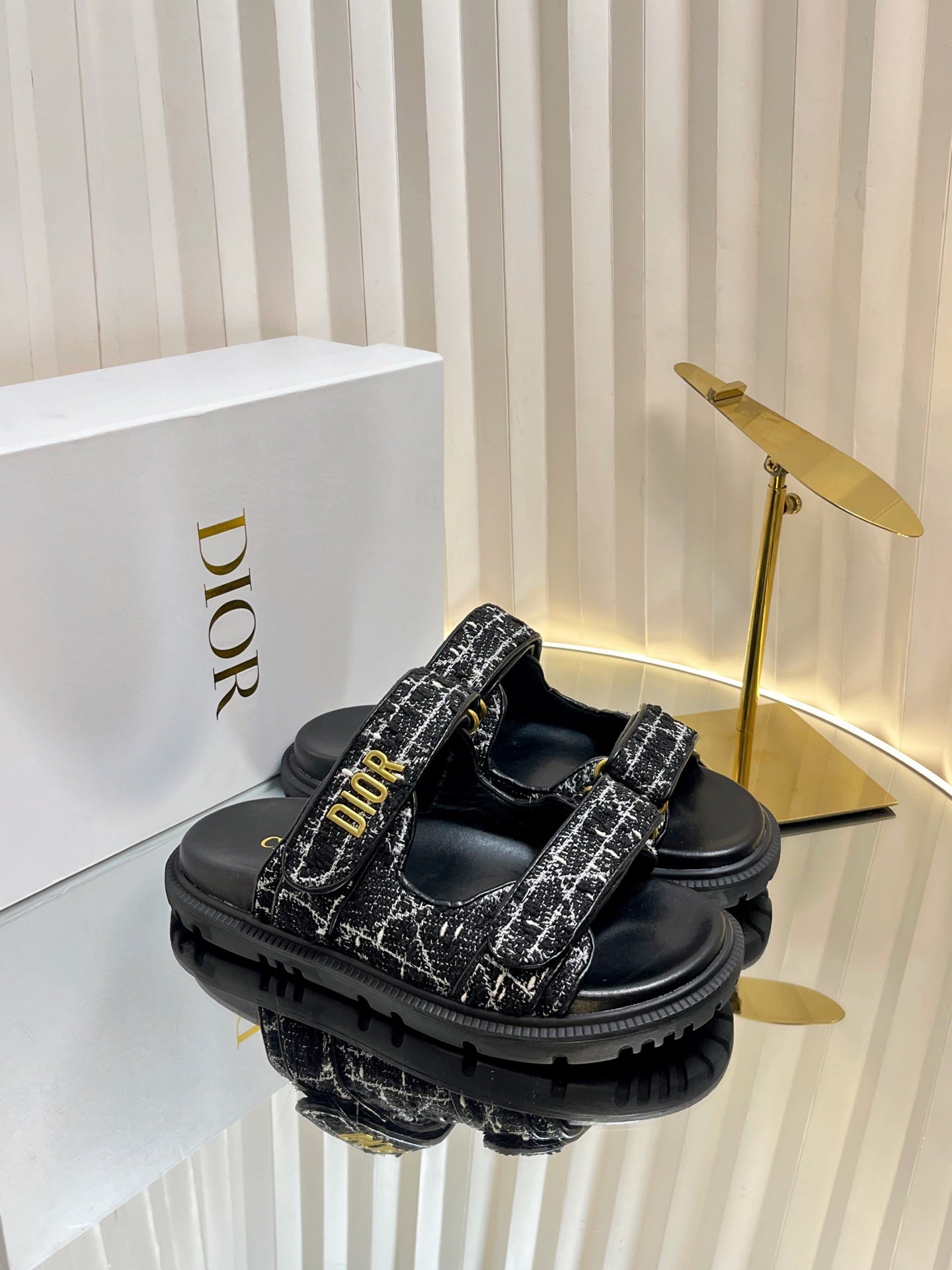 DIOR ACT SLIDES 25MM IN BLACK TWEED