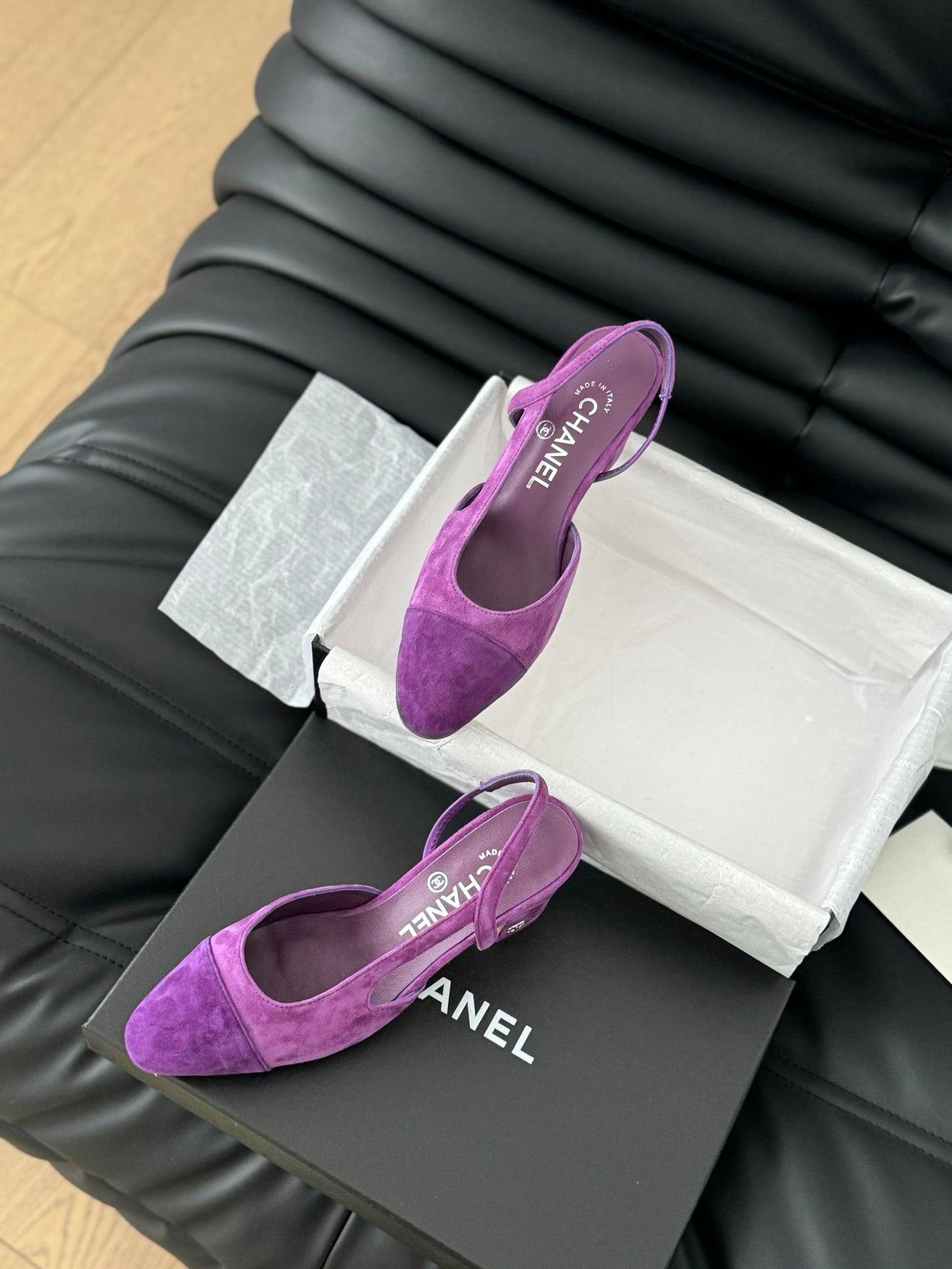 CHANEL CLASSIC HIGH SLINGBACK VIOLET PURPLE SUEDE