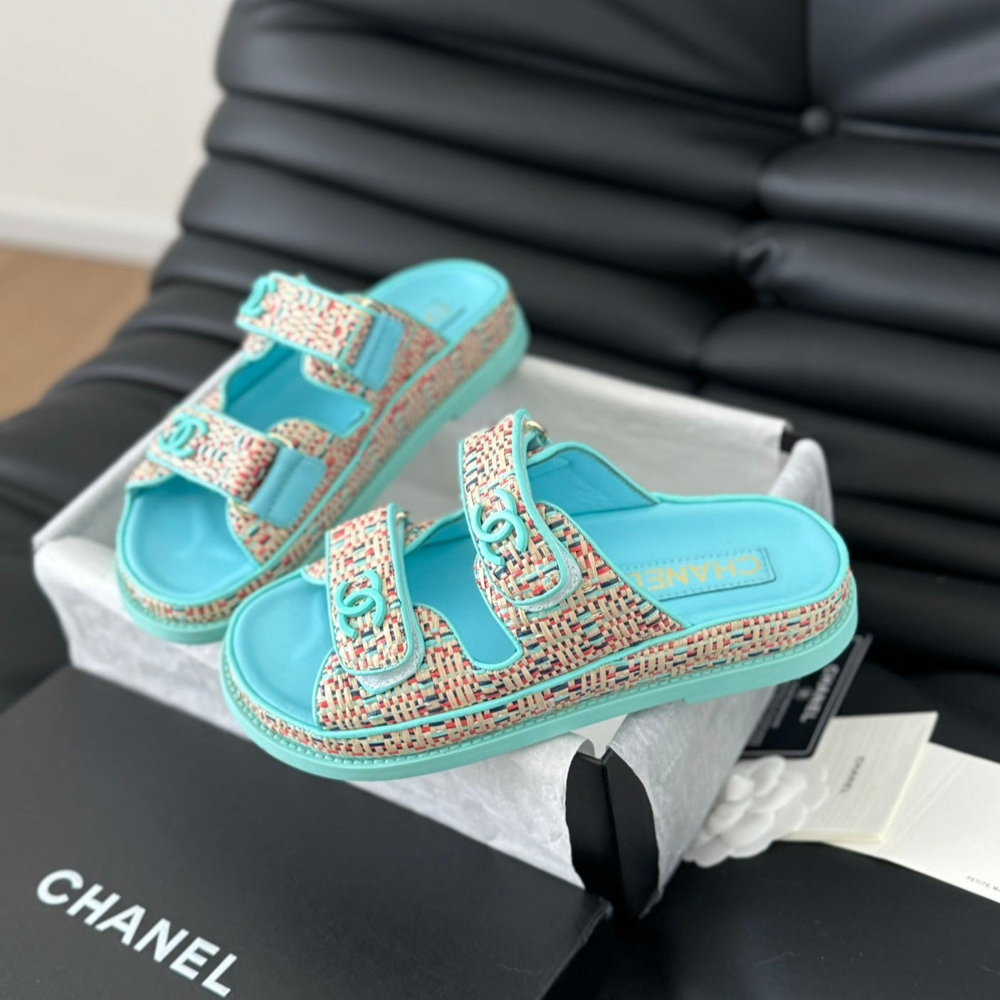 CHANEL Mule Sandals Sheepskin  Azure Blue