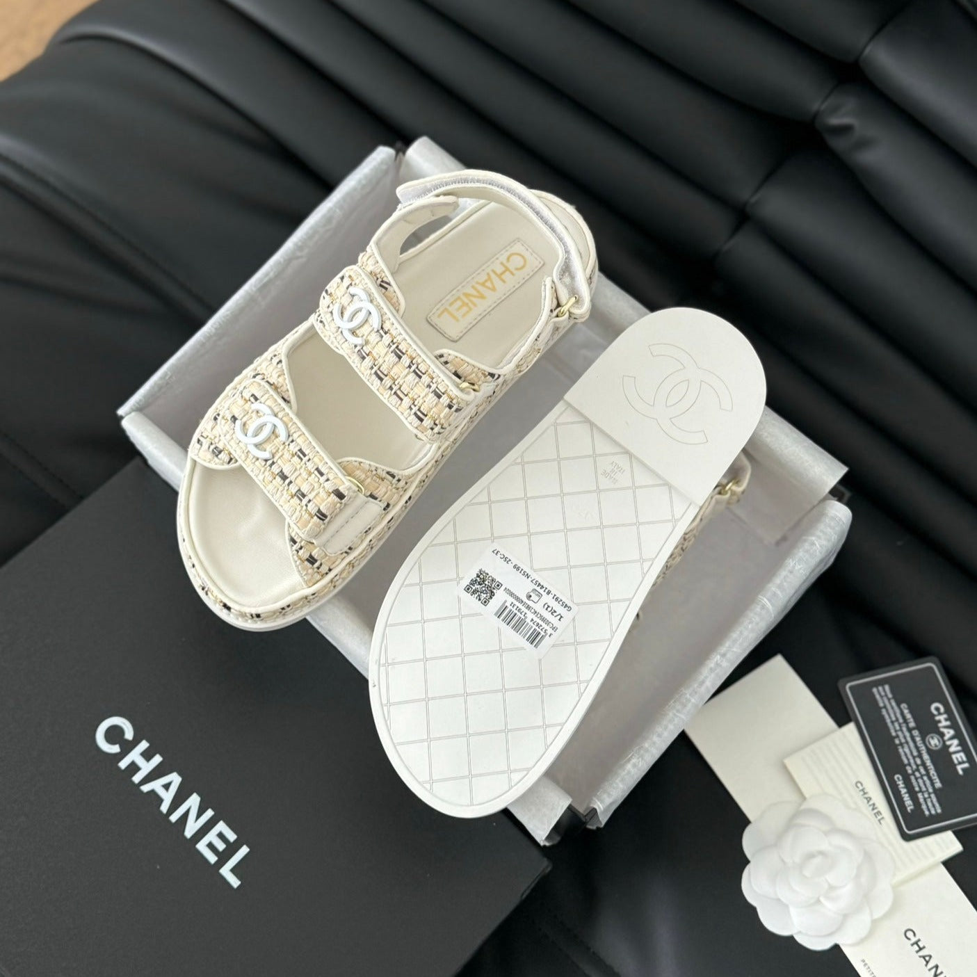 CHANEL Dad Sandals Sheepskin Beige Cream