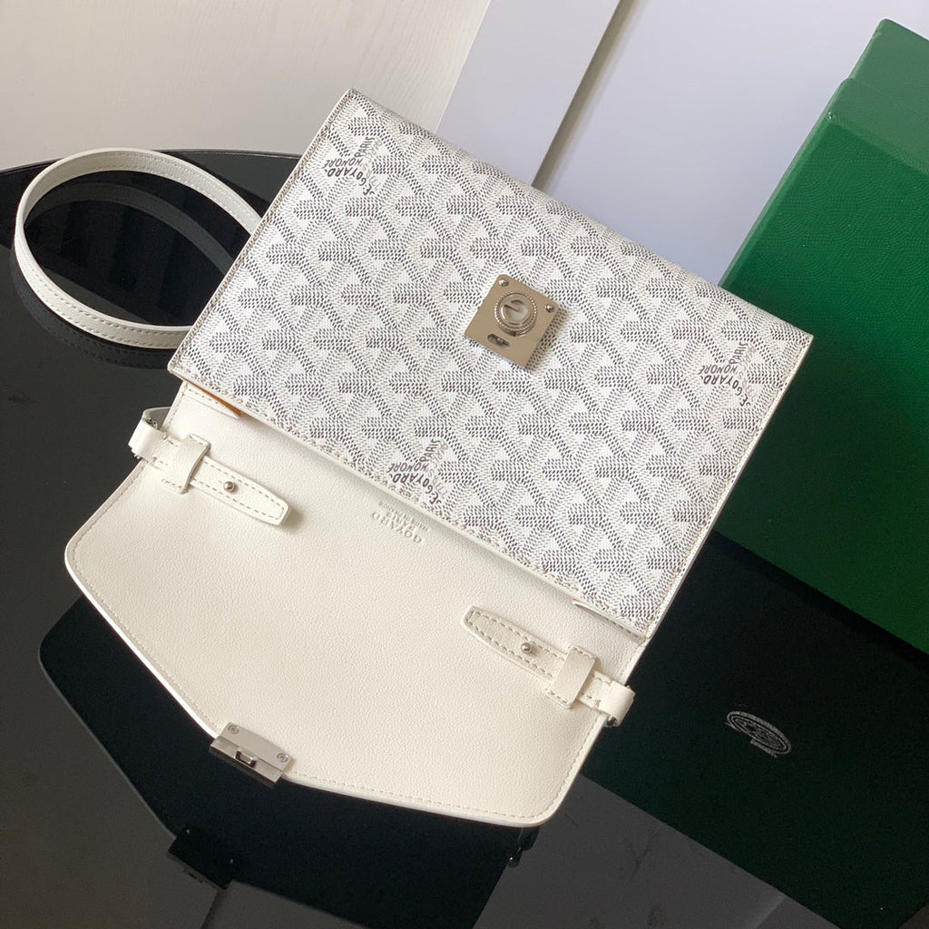 CHYPRE WALLET-POUCH 21 IN WHITE GOYARDINE CANVAS AND CALFSKIN