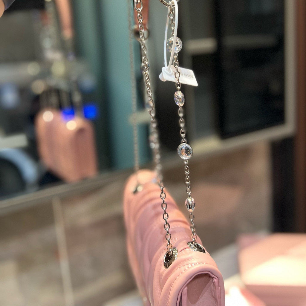 MATELASSé CRYSTAL CHAIN BAG 21 IN BABY PINK LAMBSKIN