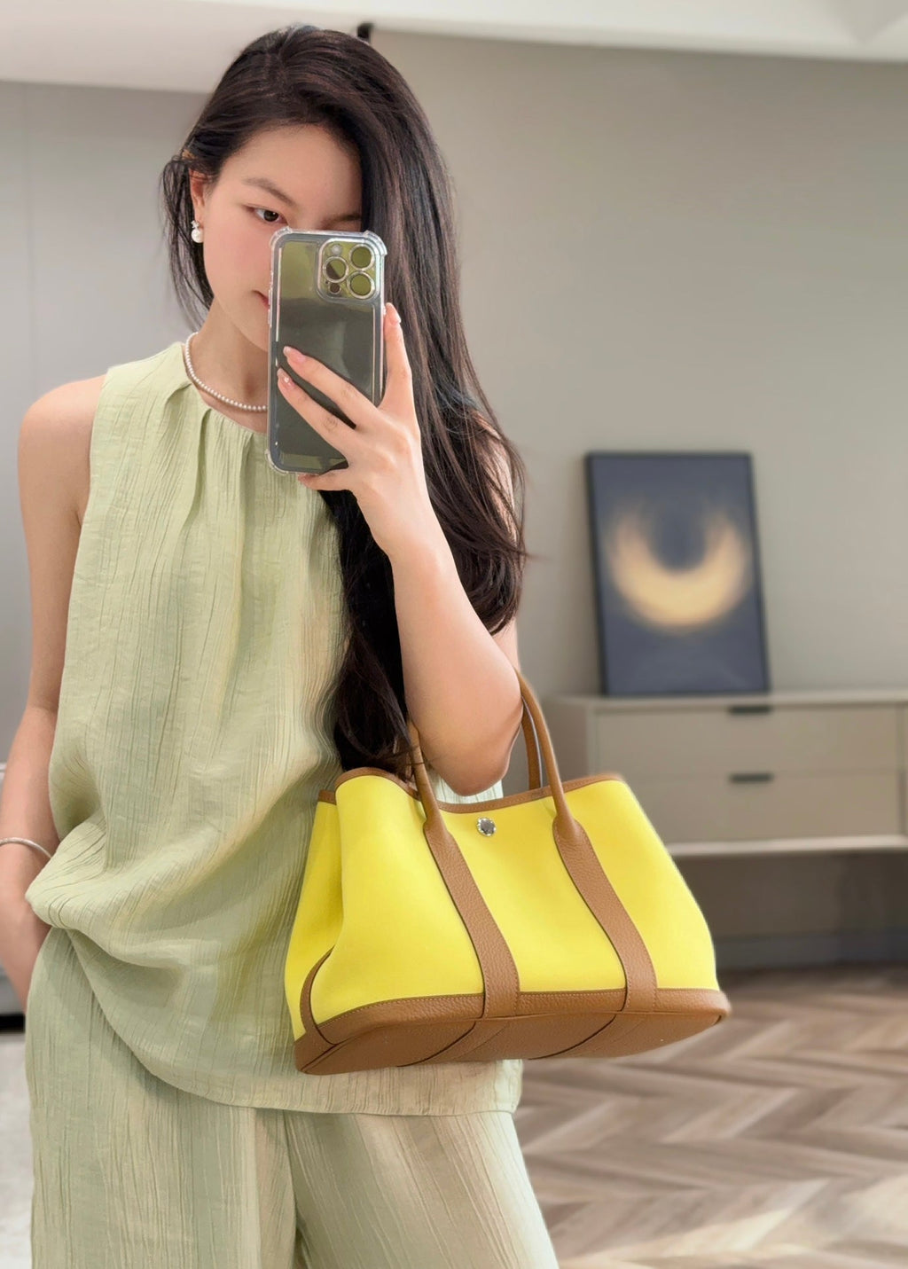 HERMES GARDEN PARTY 30CM IN YELLOW TOILETS COTTON CANVAS AND BEIGE MARFA CALFSKIN