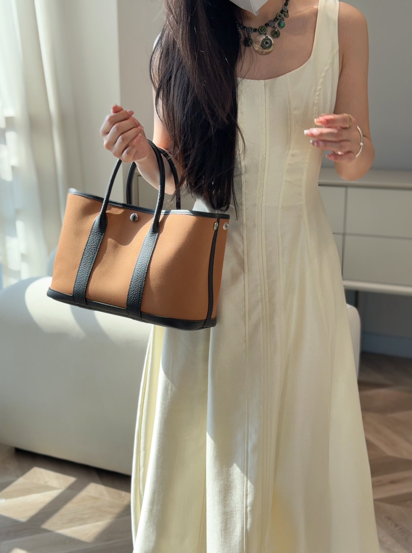 HERMES GARDEN PARTY 30CM IN ORANGE MINIMUM TOILETS COTTON CANVAS AND BLACK CALFSKIN