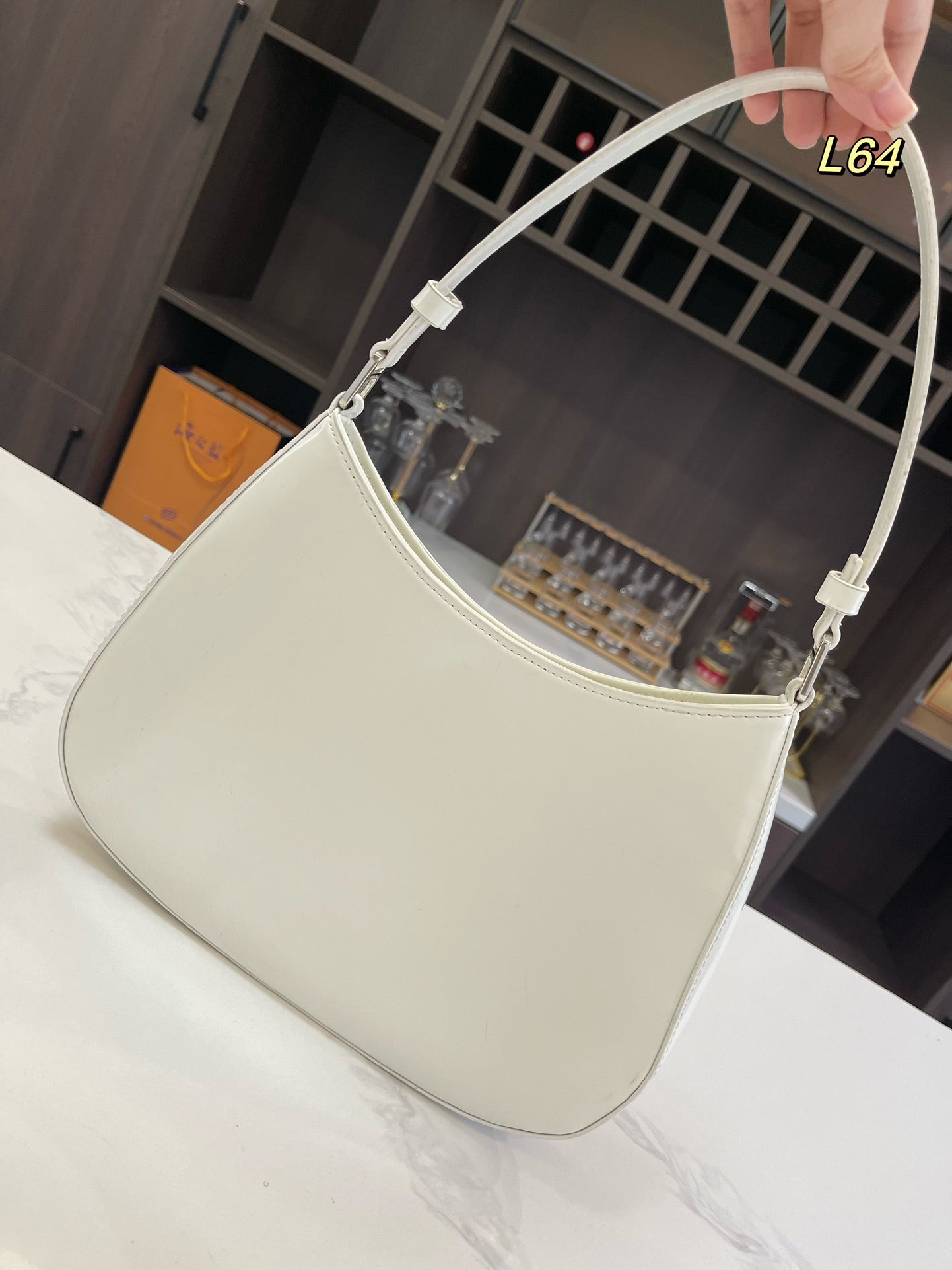 PRADA 30 CLEO SHOULDER BAG IN WHITE BRUSHED LEATHER