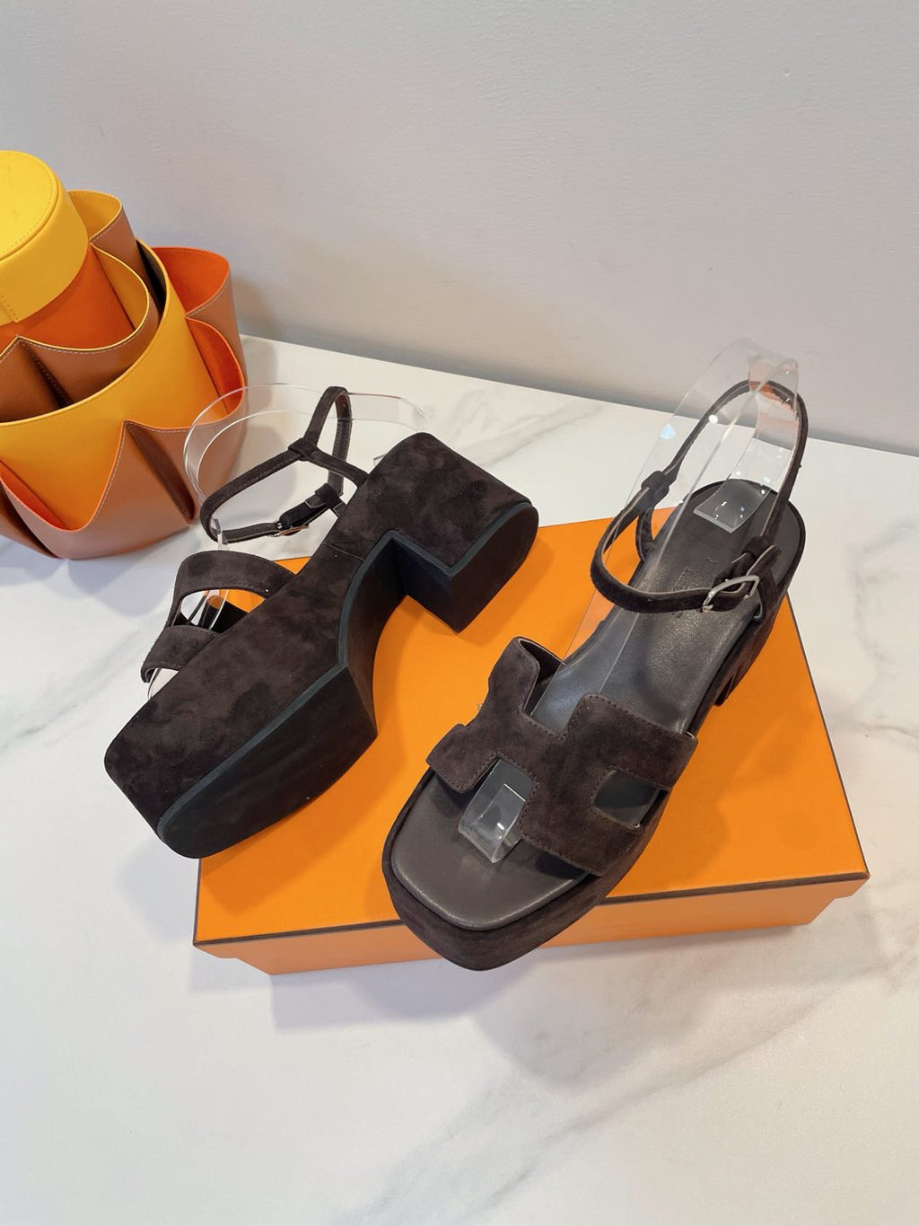 HERMES JAM 30 SANDAL IN CAROB BROWN SUEDE