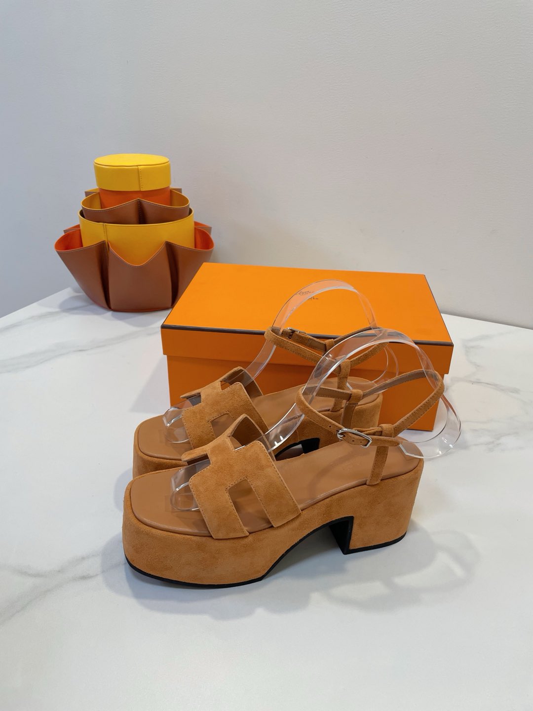 HERMES JAM 30 SANDAL IN CINNAMON BROWN SUEDE