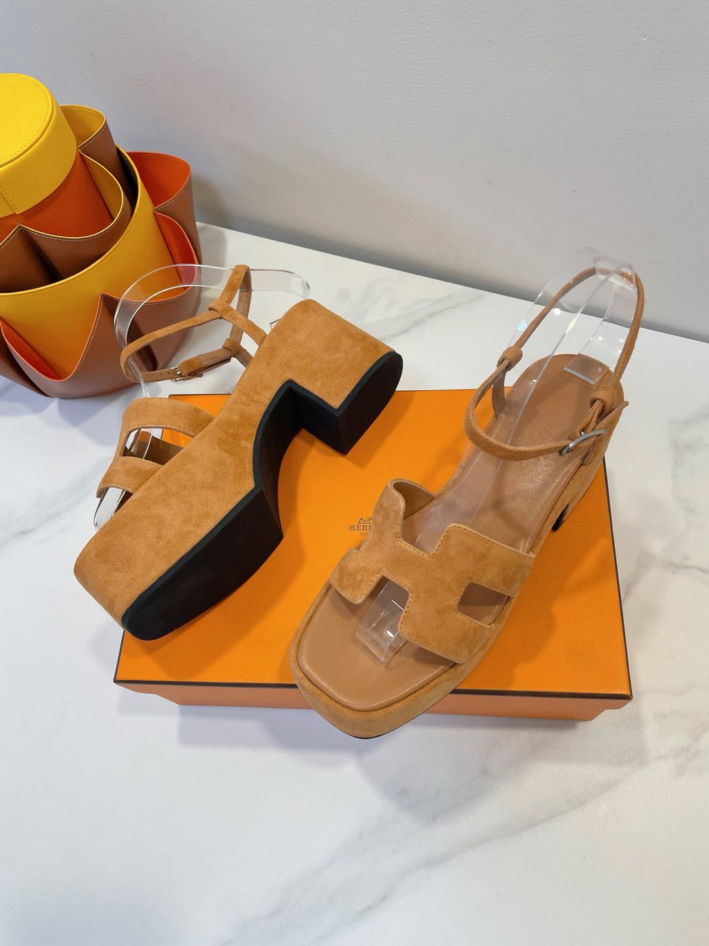 HERMES JAM 30 SANDAL IN CINNAMON BROWN SUEDE