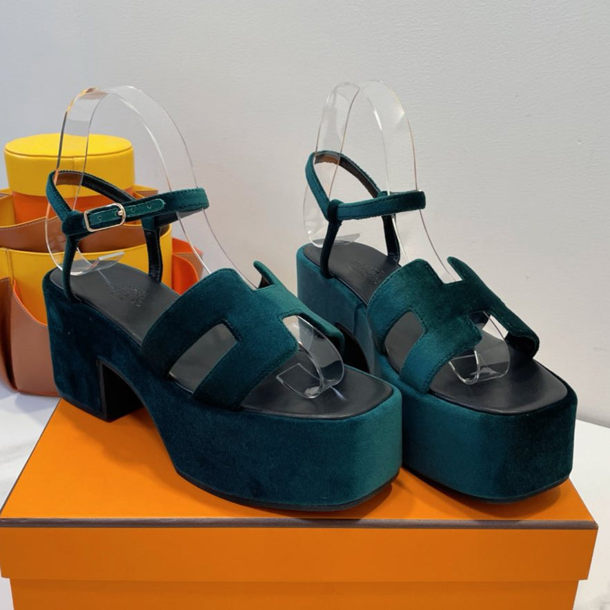 HERMES JAM 30 SANDAL IN GREEN FOREST VELVET