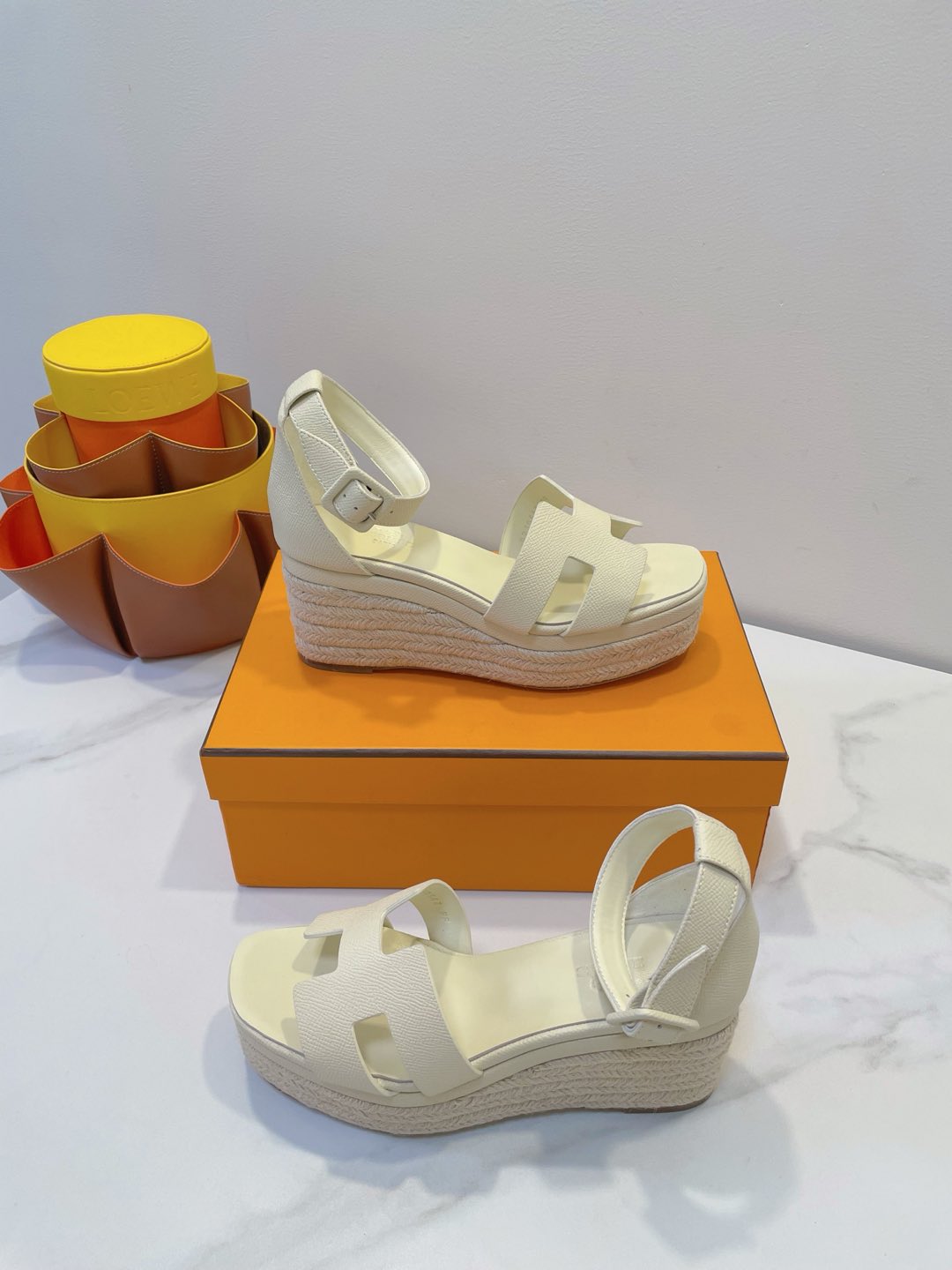 HERMES ELDA ESPADRILLE IN WHITE CREAM EPSOM CALFSKIN