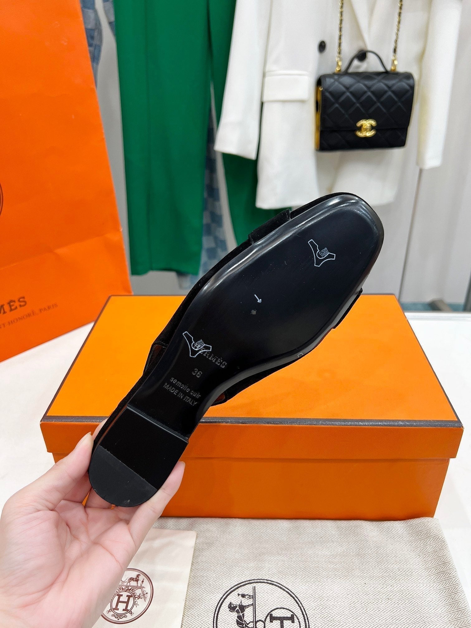 HERMES INNOCENTE SLINGBACK BLACK SUEDE