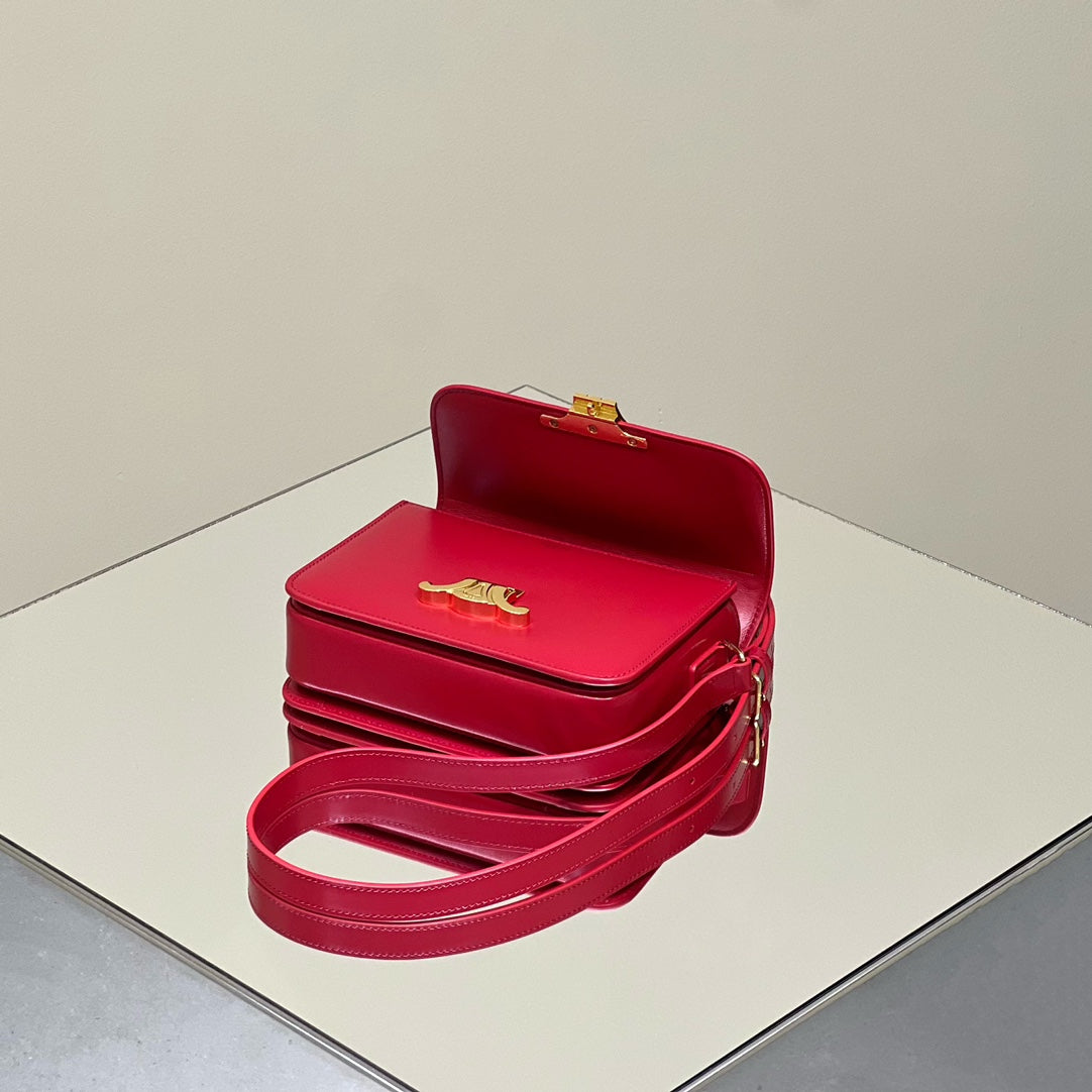 CELINE MINI CLAUDE 22 SHINY CALFSKIN CHERRY RED