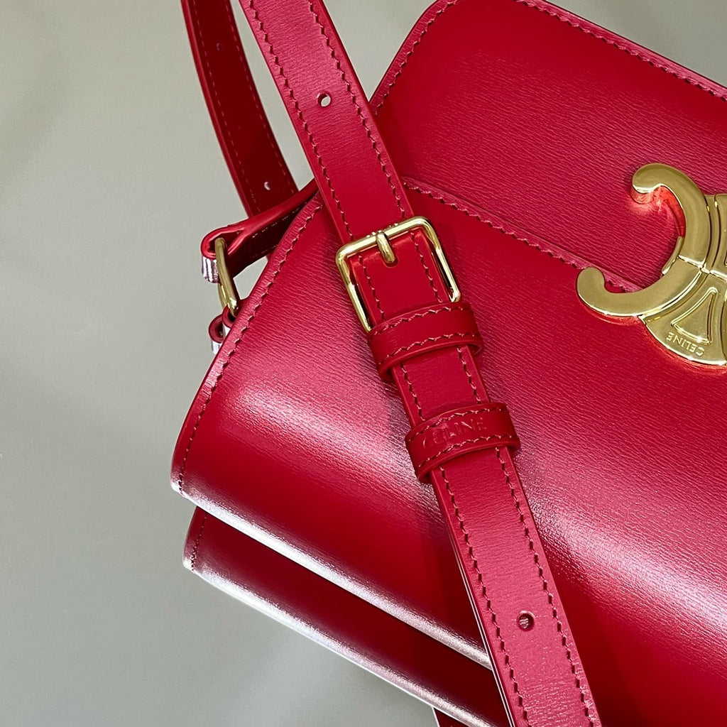 CELINE MINI CLAUDE 22 SHINY CALFSKIN CHERRY RED