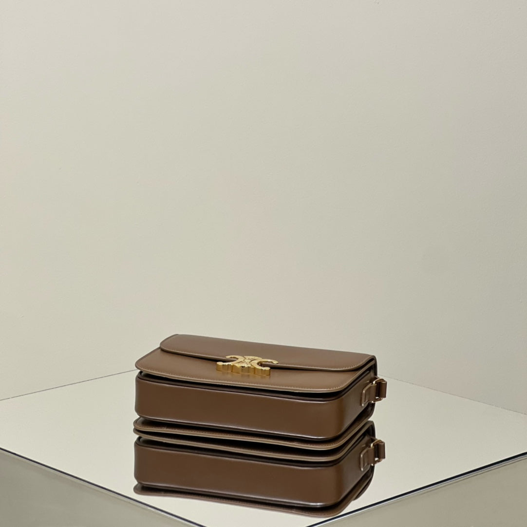 CELINE MINI CLAUDE 22 SHINY CALFSKIN CHOCOLATE BROWN
