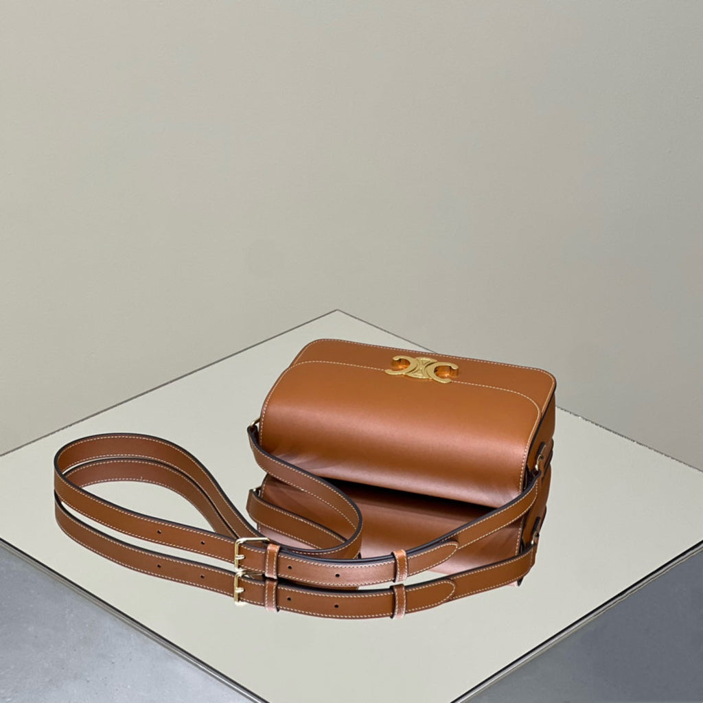 CELINE MINI CLAUDE 22 SHINY CALFSKIN CINNAMON BROWN