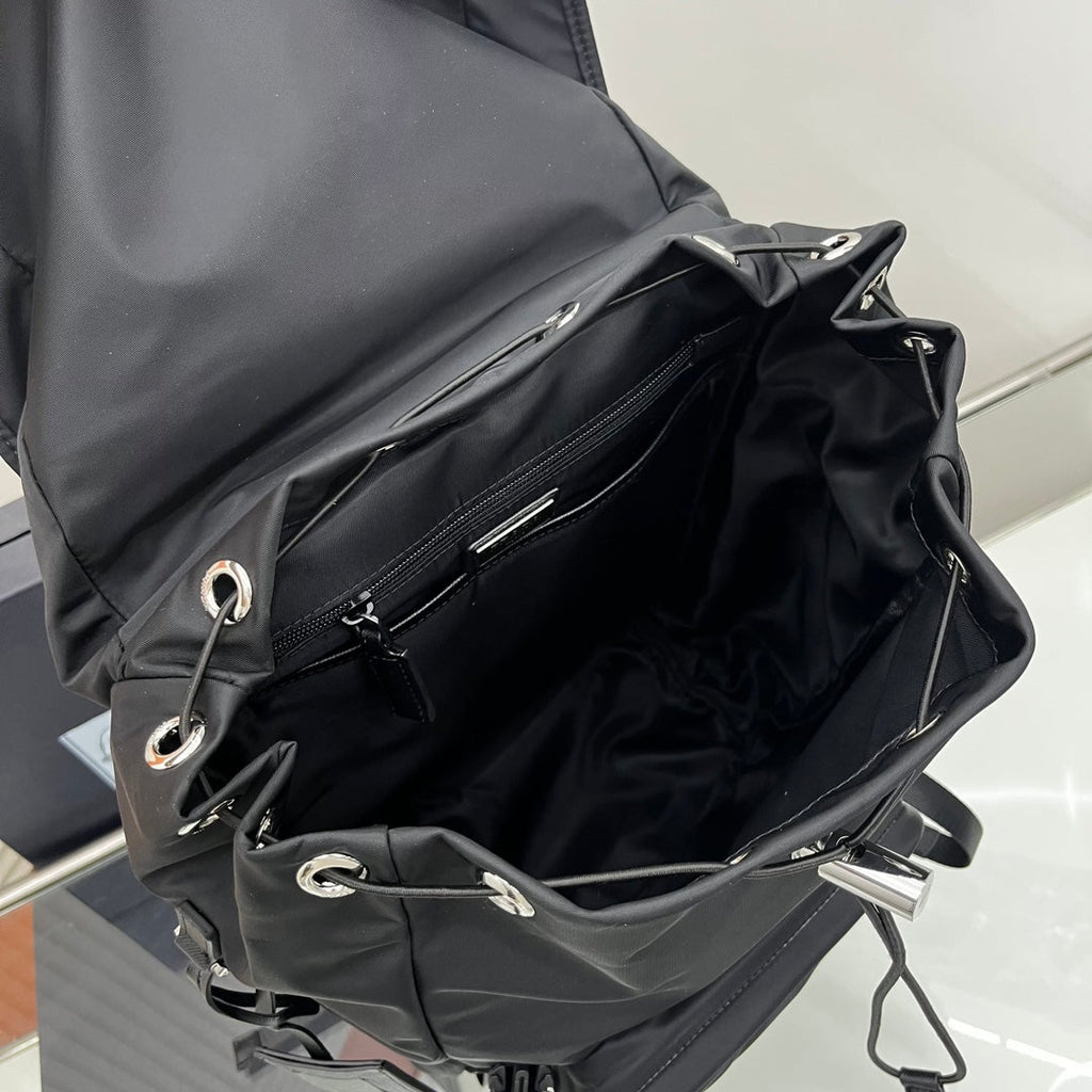 PRADA BACKPACK 45 IN BLACK RE-NYLON AND SAFFIANO LEATHER TRIM