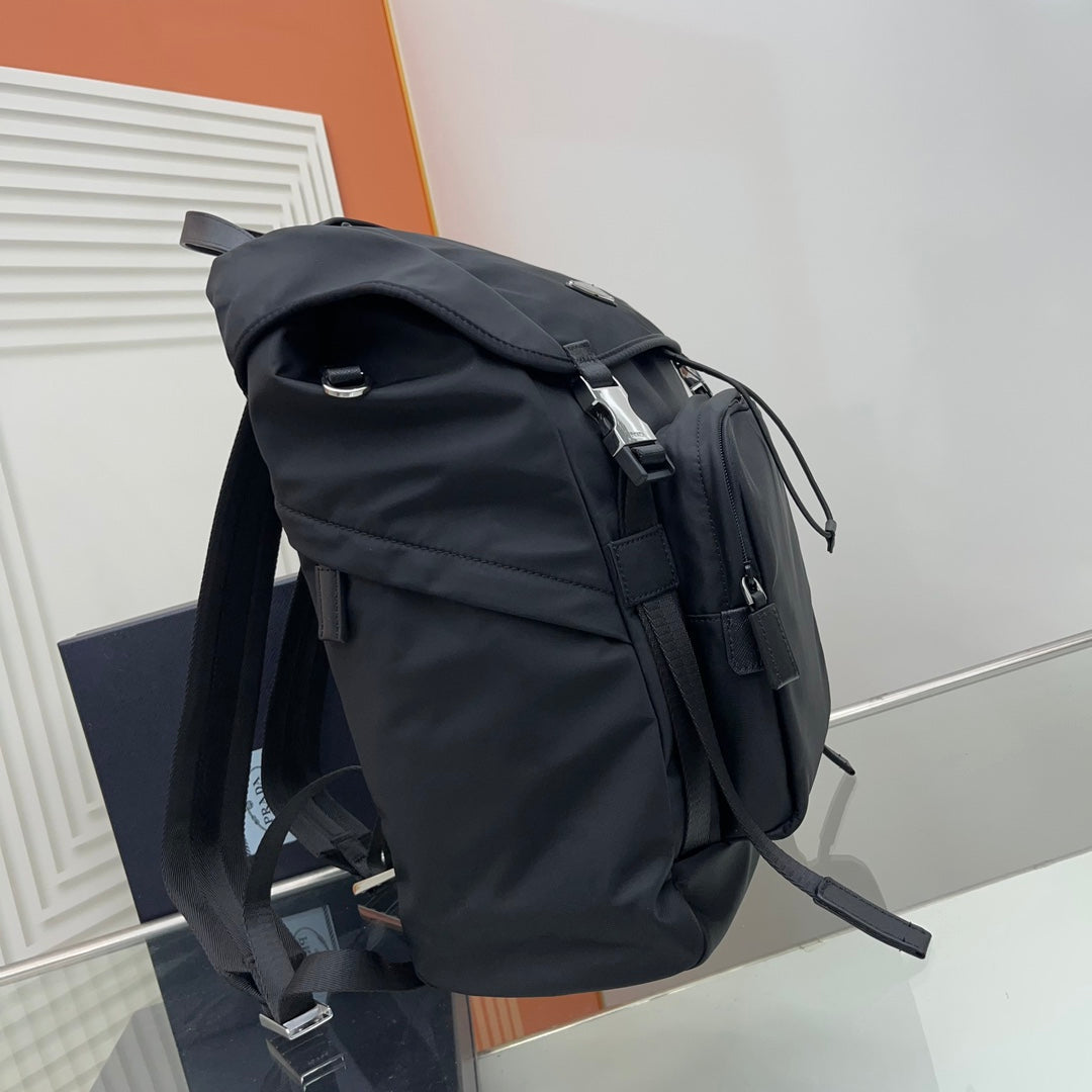PRADA BACKPACK 45 IN BLACK RE-NYLON AND SAFFIANO LEATHER TRIM