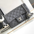 CHANEL MINI 20 FLAP BAG IN DARK GREY CALFSKIN