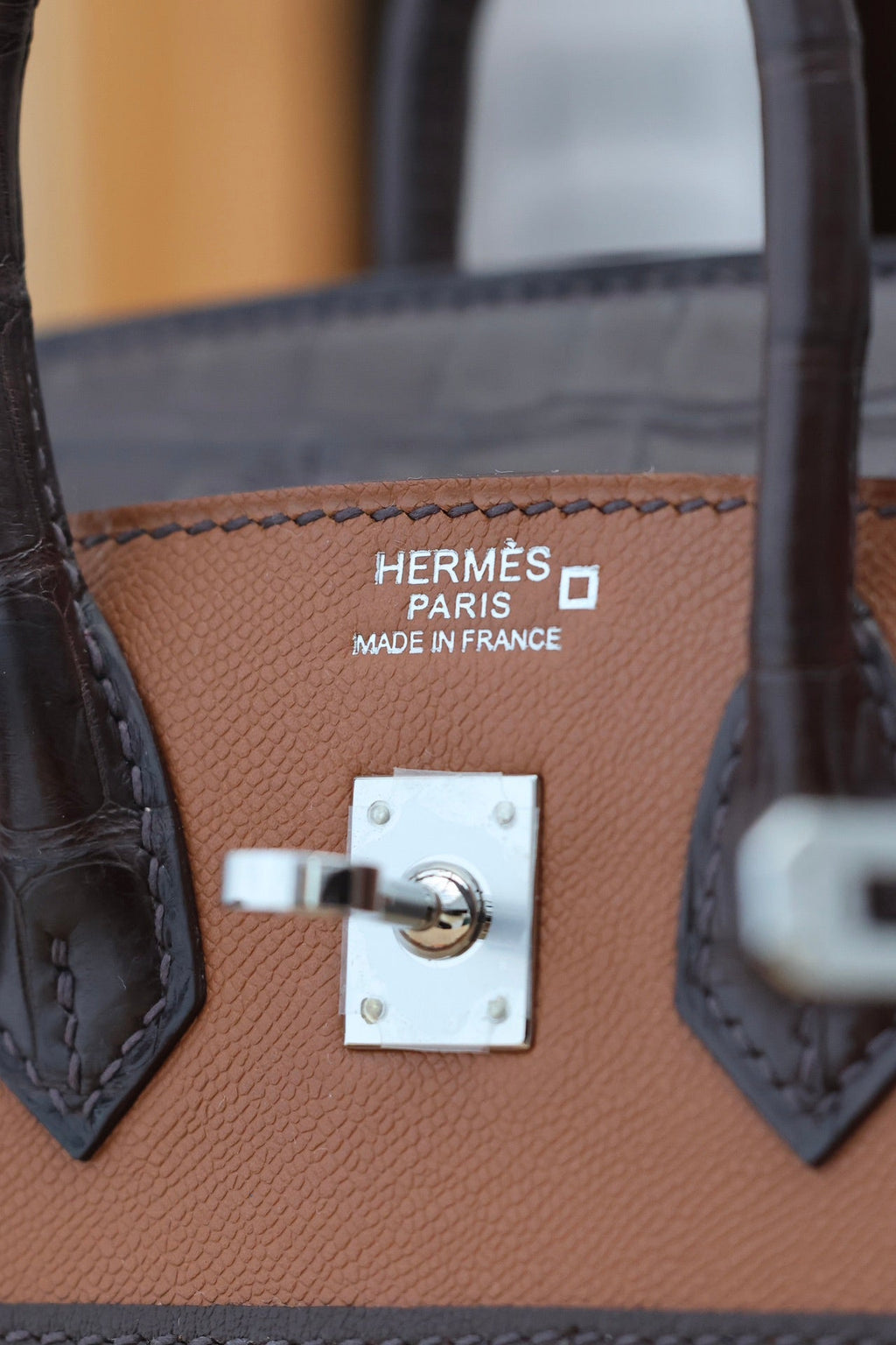 HERMES BIRKIN FAUBOURG TOUCH 20 IN CHOCOLATE MIX BRONZE BROWN CALFSKIN WITH SILVER HARDWARE