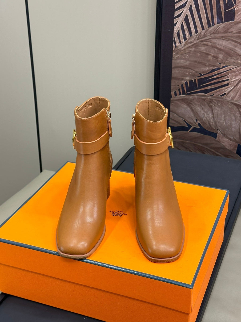 HERMES JILL 60 ANKLE BOOT IN BRONZE BROWN CALFSKIN