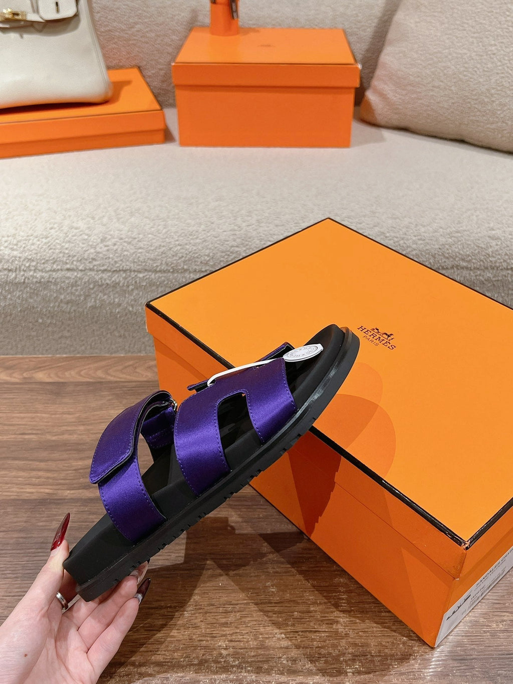 HERMES CHYPRE SANDAL BLACK MIX IMPERIAL BLUE CALFSKIN