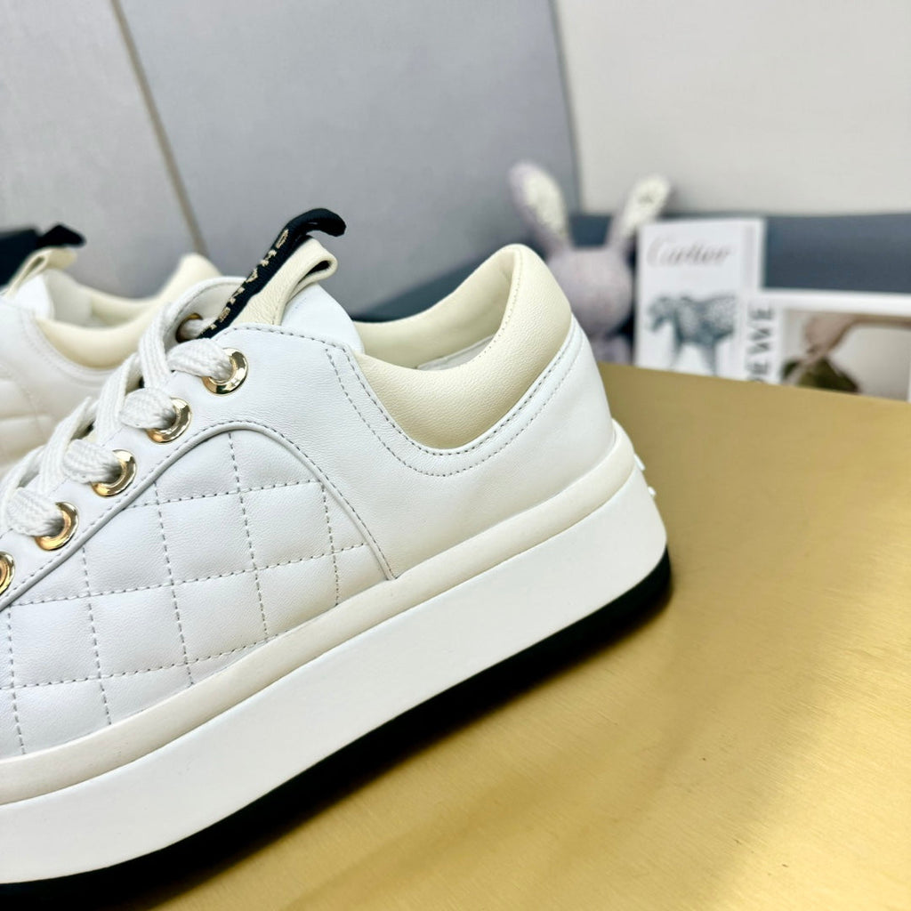 CHANEL PLATFORM SHOES IN WHITE LAMBSKIN