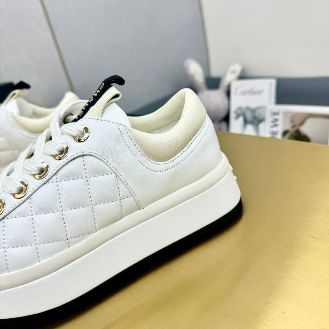 CHANEL PLATFORM SHOES IN WHITE LAMBSKIN