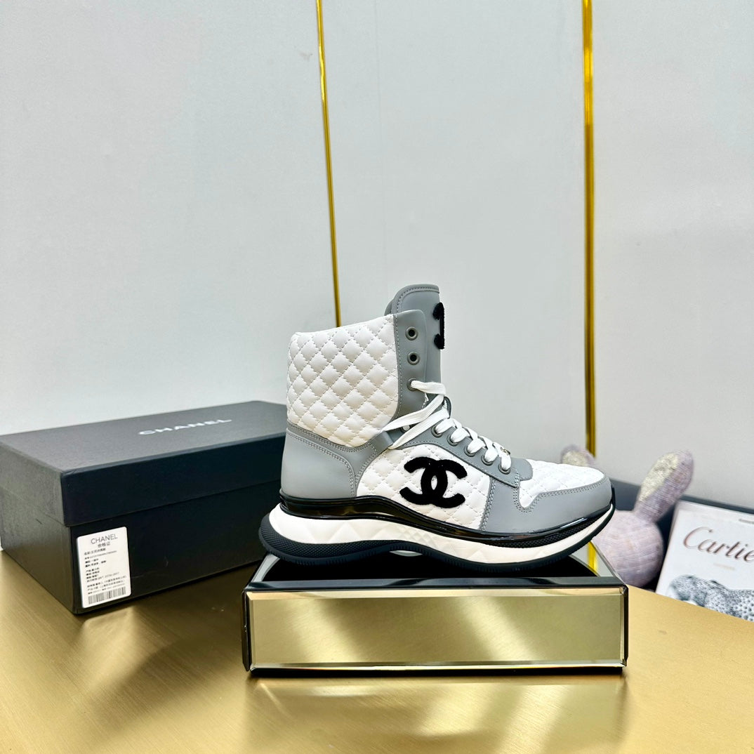 CHANEL ATHLETIC SHOES IN WHITE MIX ASH GRAY CALFSKIN