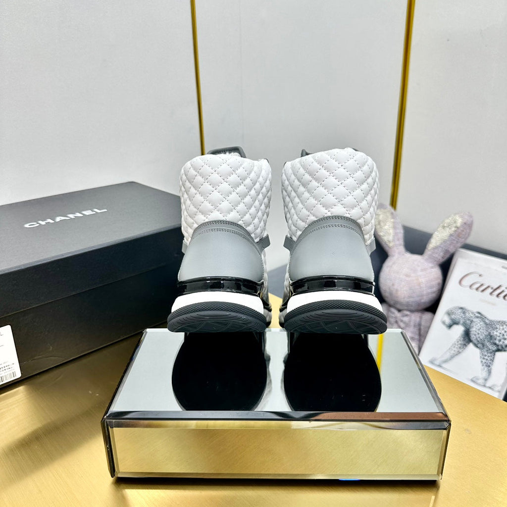CHANEL ATHLETIC SHOES IN WHITE MIX ASH GRAY CALFSKIN