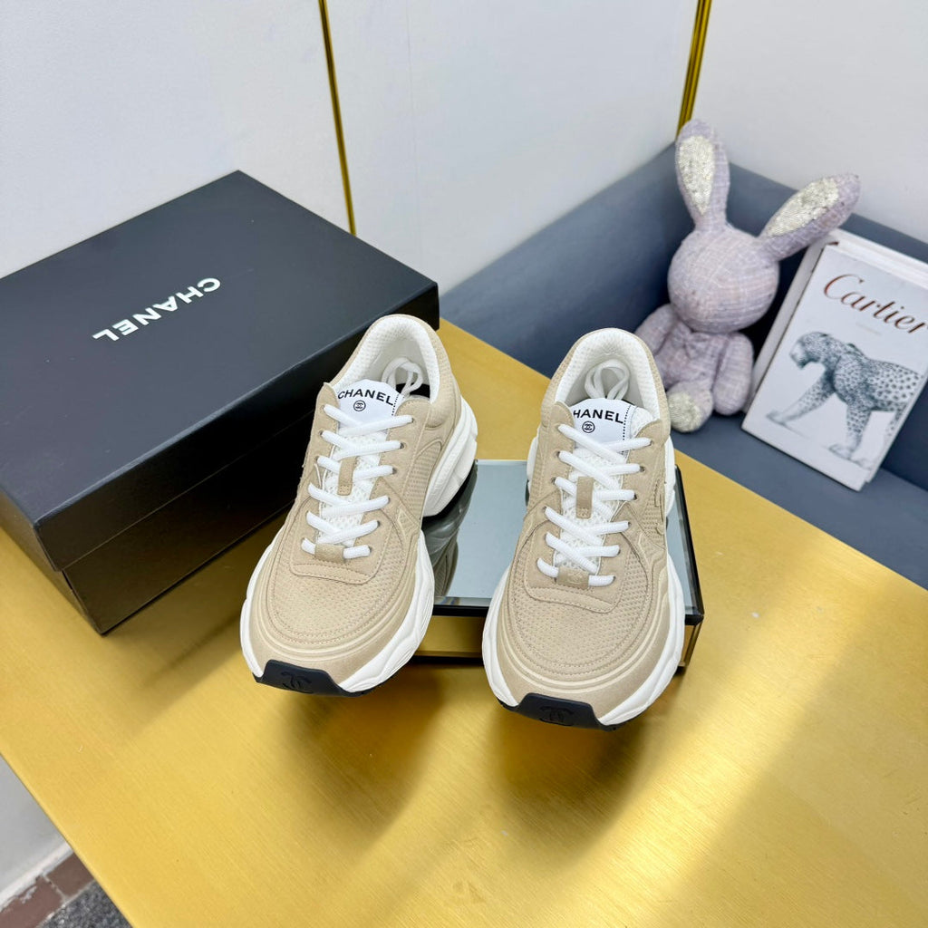 CHANEL DAD SNEAKER IN TUSCAN BEIGE SUEDE AND BREATHABLE MESH