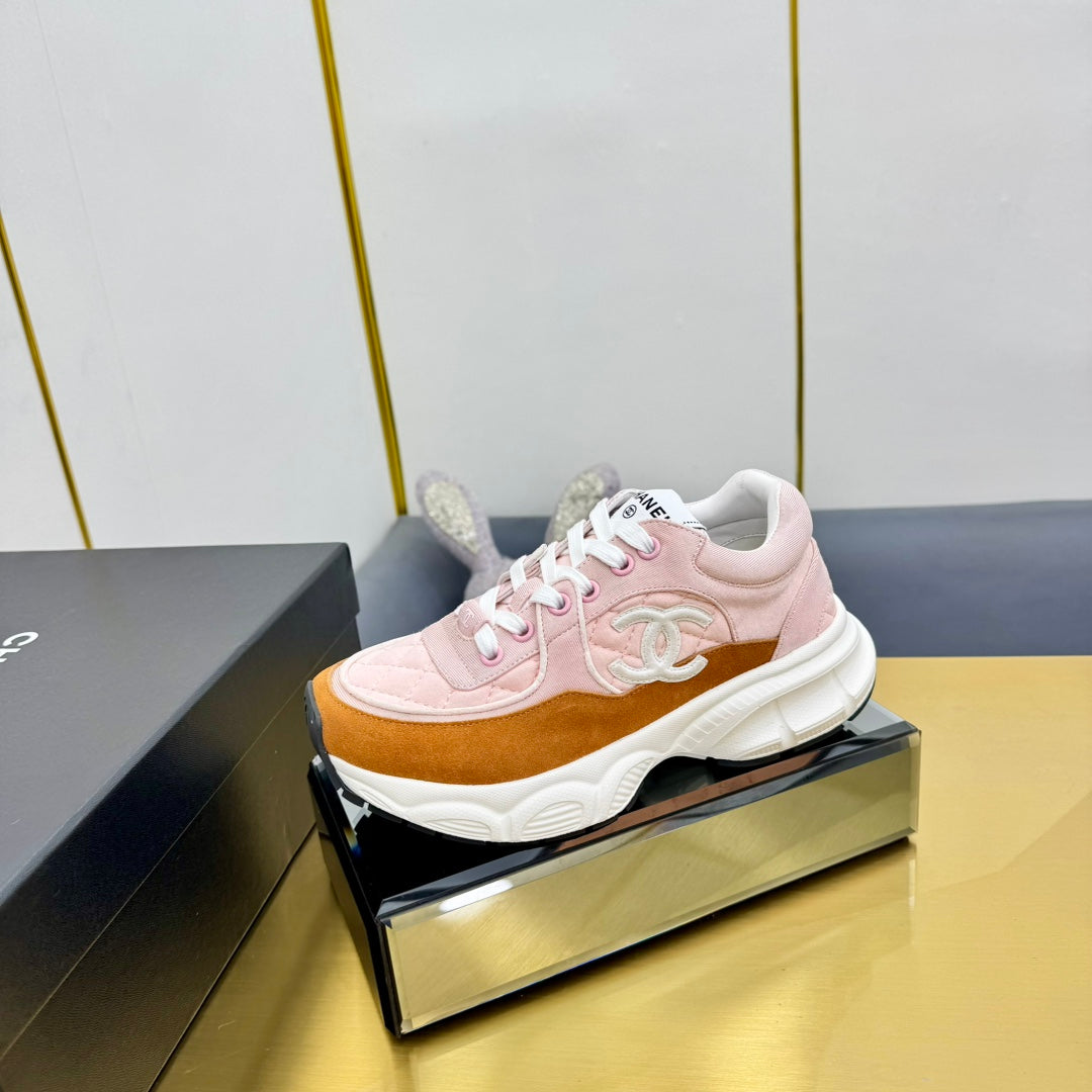 CHANEL DAD SNEAKER IN LIGHT PINK LAMBSKIN AND GINGER ORANGE SUEDE