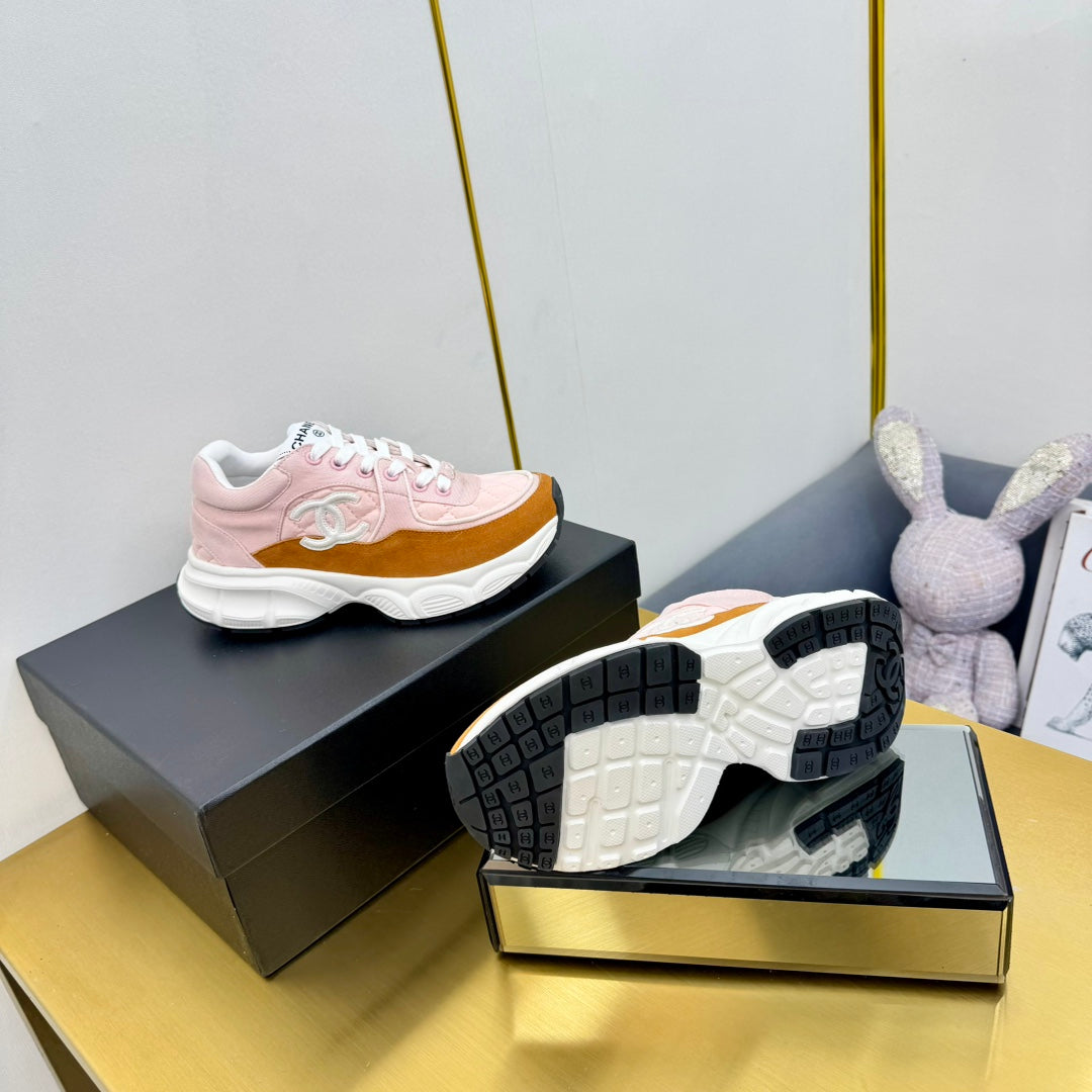CHANEL DAD SNEAKER IN LIGHT PINK LAMBSKIN AND GINGER ORANGE SUEDE