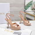 DIOR PEARL-EMBELLISHED HIGH HEEL SANDALS 25S 115 MM IN BEIGE SATIN