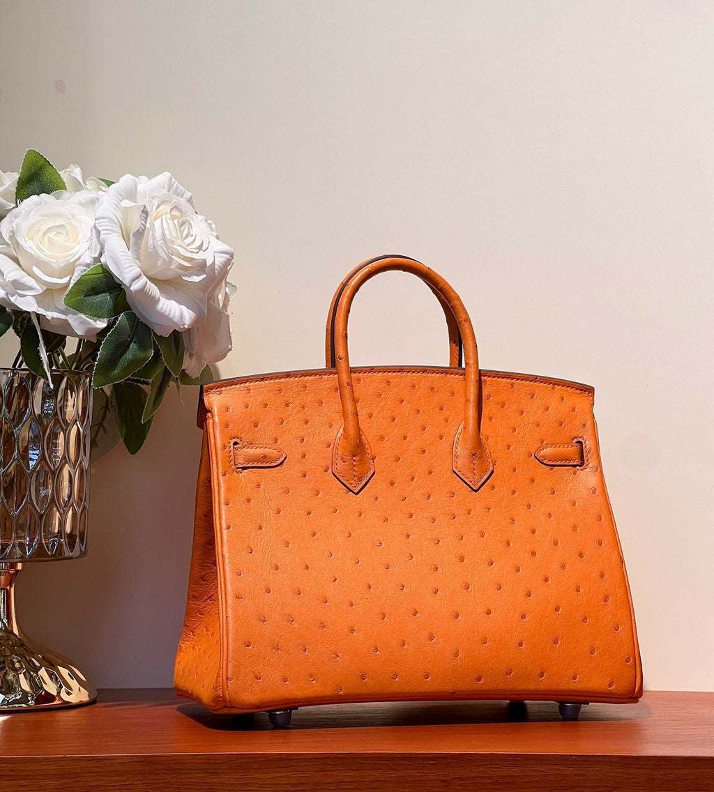 HERMES BIRKIN 25 BAG IN FIRE ORANGE OSTRICH LEATHER WITH SILVER HARDWARE (MADE-TO-ODER)