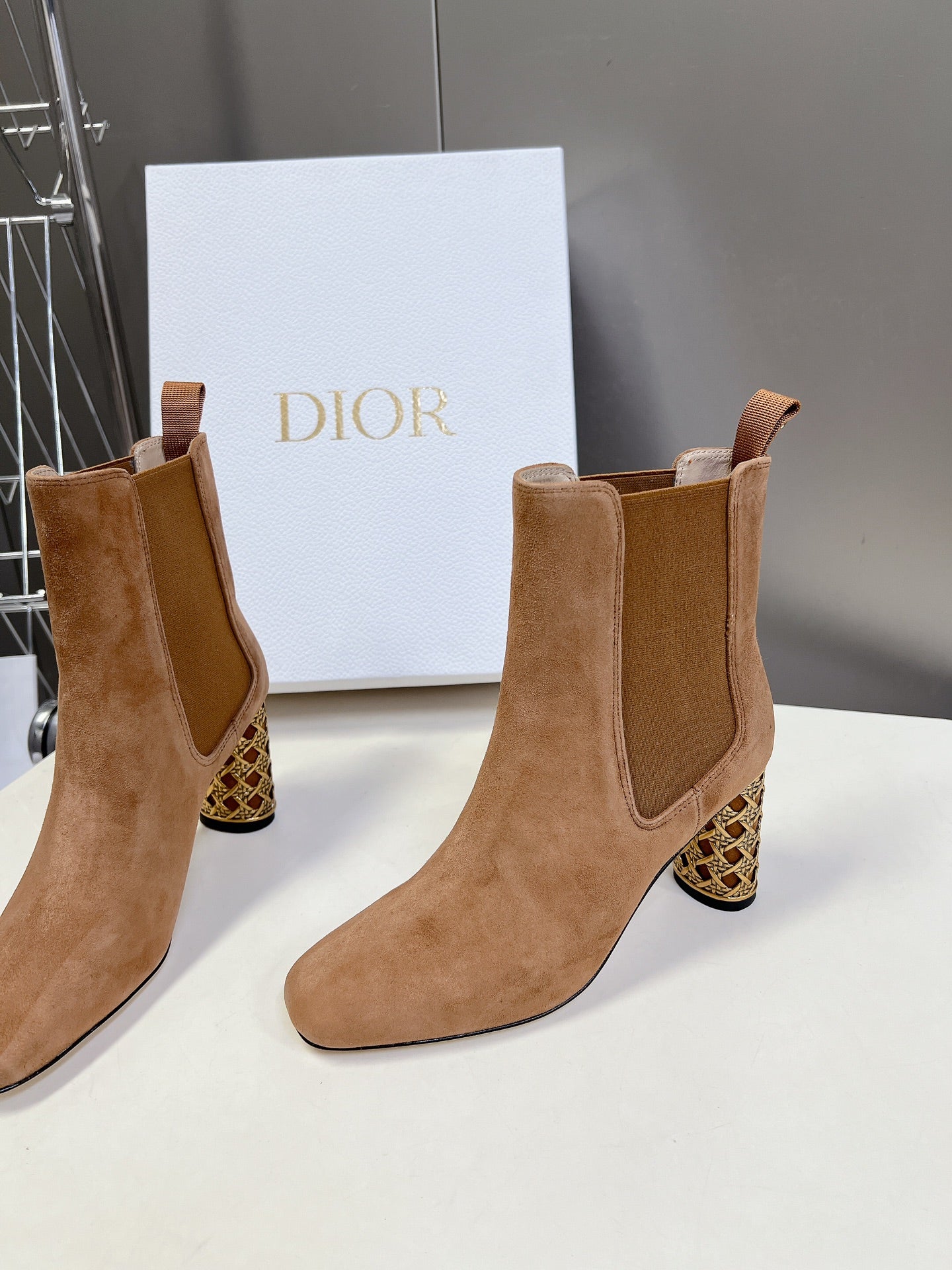 DIOR ICON HEELED ANKLE BOOT CIDER BROWN SUEDE 8 CM