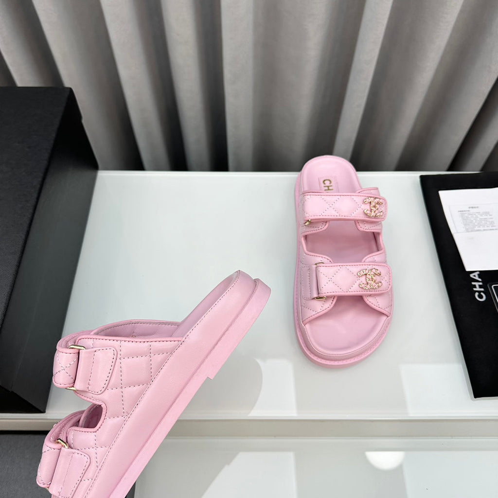 CHANEL dad sandals pink lambskin mules