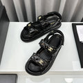 CHANEL dad sandals black patent lambskin