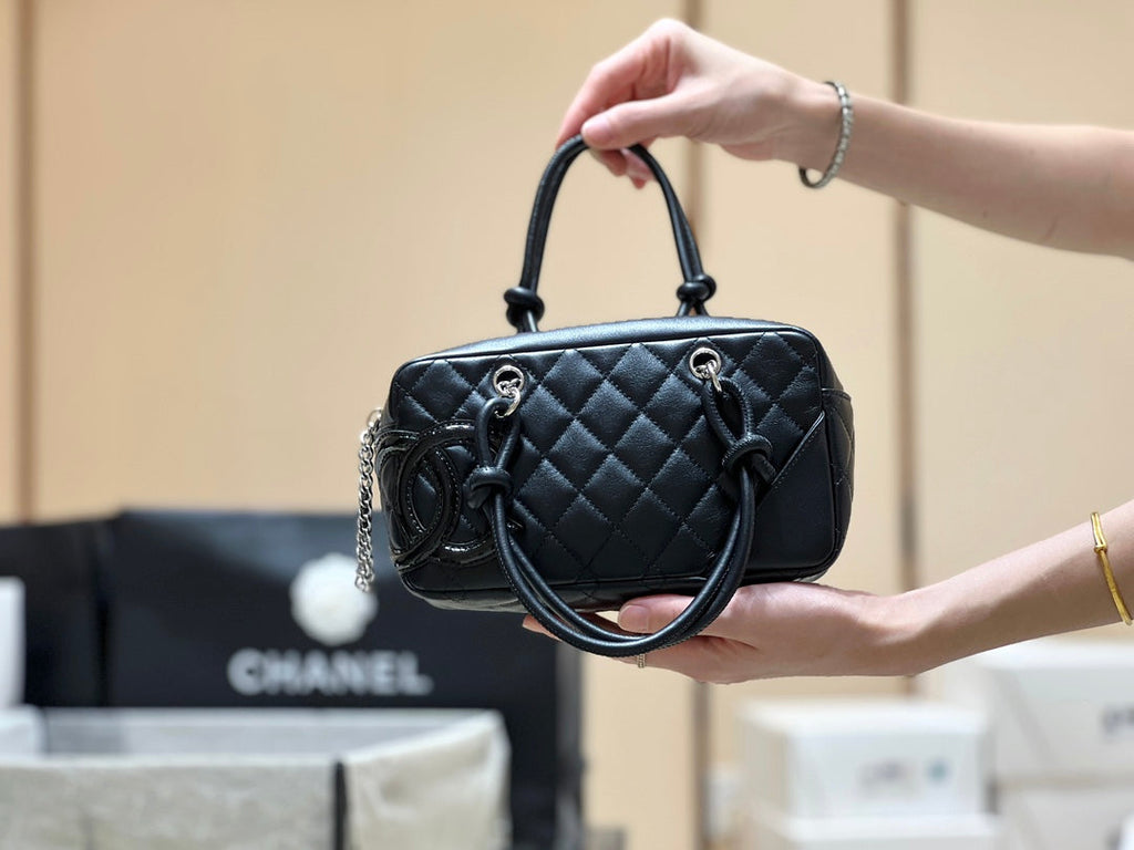 CHANEL 25S  CAMBON BOSTON BAG 27 IN FULL BLACK CALFSKIN