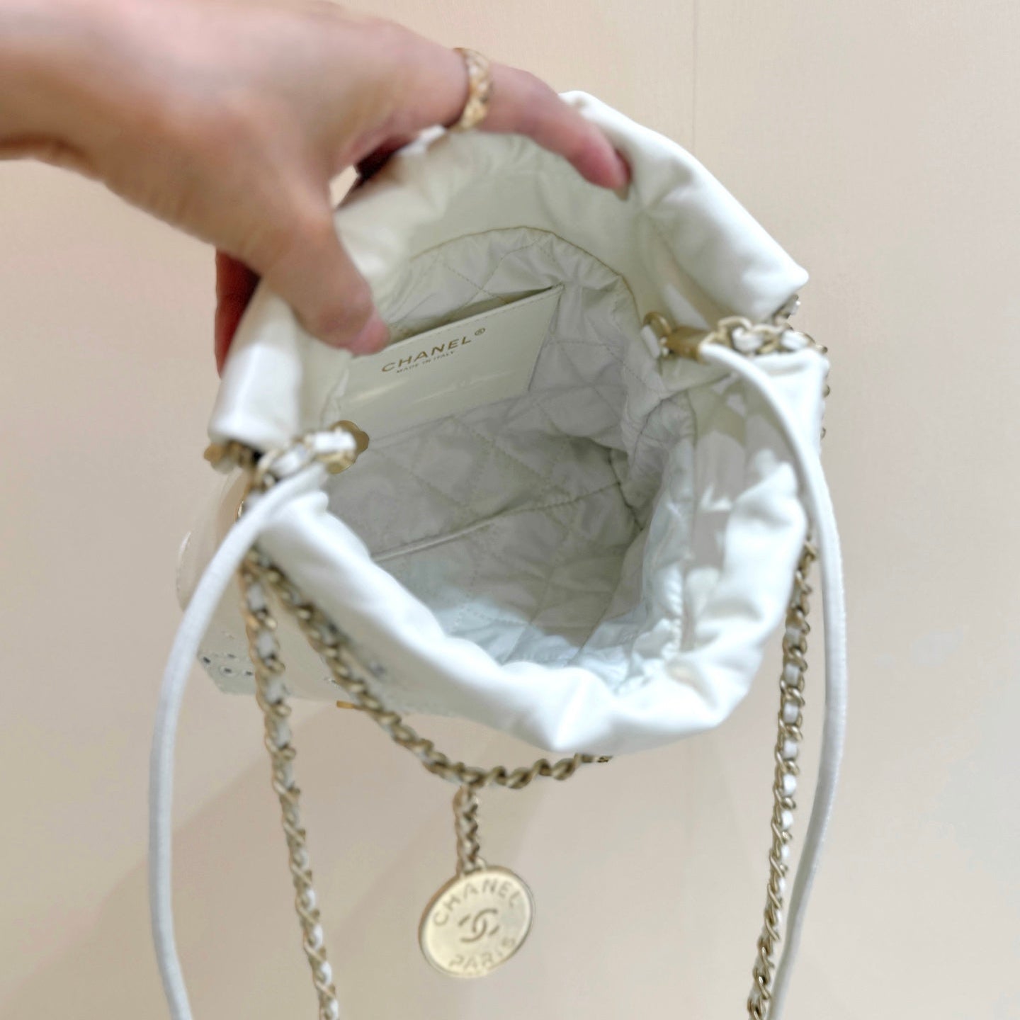 CHANEL 25S  MINI BAG 20 IN  IVORY LAMBSKIN